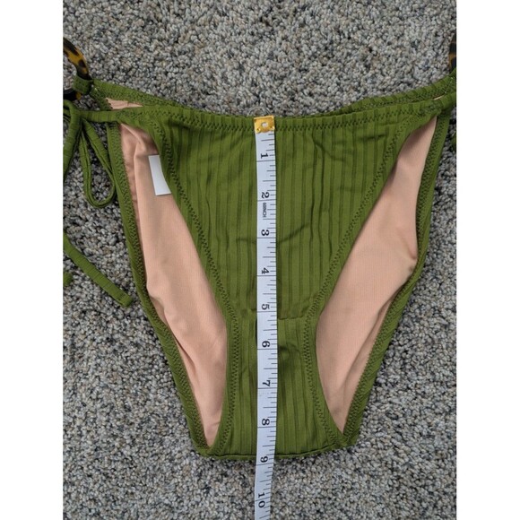 J.Crew BH489 Wide-Rib Curved-Waist Cheeky String Bikini Bottom Resort Green SZ M - Picture 13 of 16